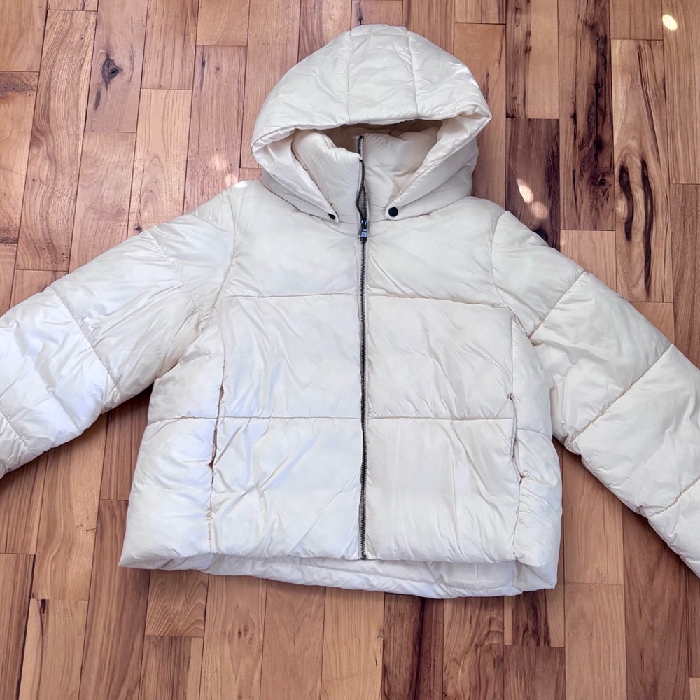 Banana Republic Ivory Puffer Jacket with Hood